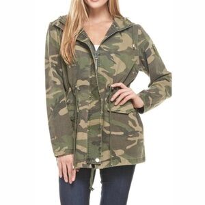 Boutique Coalition LA Camo Utility Hooded Army Jacket, Green - Size S
